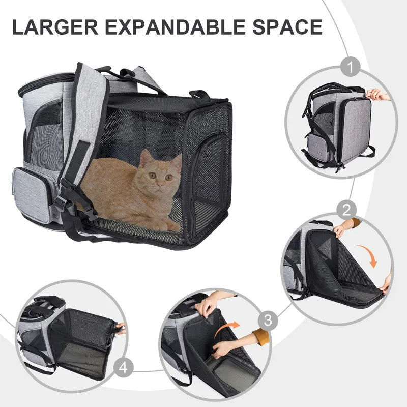 Super Ventilated Design Airline Approved Expandable Pet Carrier Backpack for Cats Traveling/Hiking /Camping