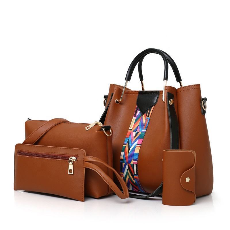 Wholesale 4 in 1 luxury handbags for women pu leather handbag tote purses set new design ladies crossbody handbags set