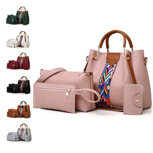 Wholesale 4 in 1 luxury handbags for women pu leather handbag tote purses set new design ladies crossbody handbags set