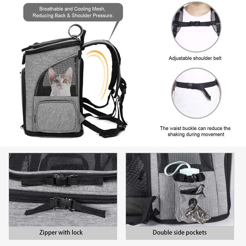 Super Ventilated Design Airline Approved Expandable Pet Carrier Backpack for Cats Traveling/Hiking /Camping