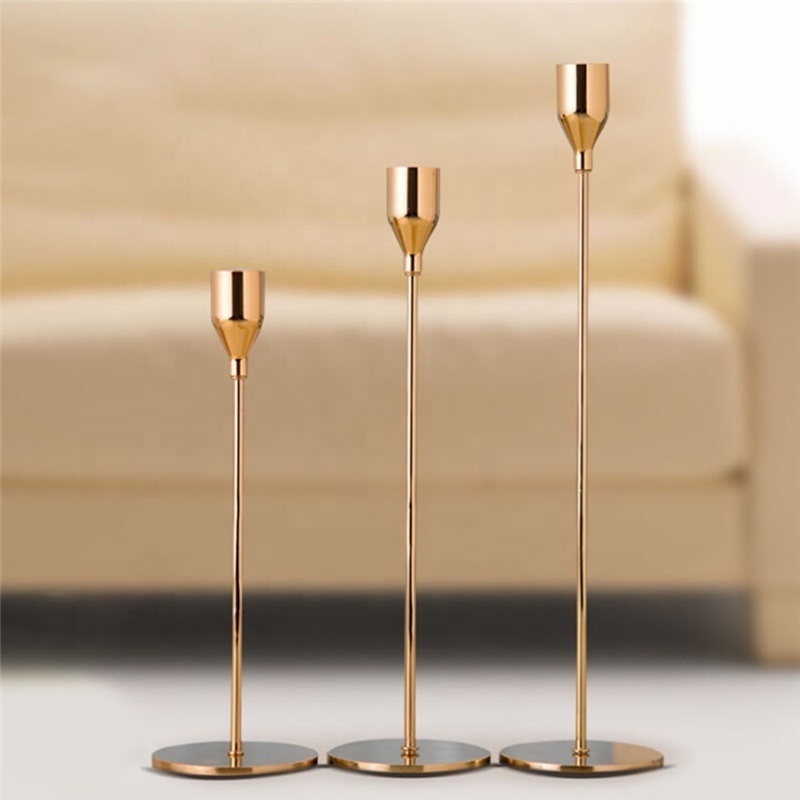 Home Wedding Decoration Metal Table Thin Candle Holder Gold