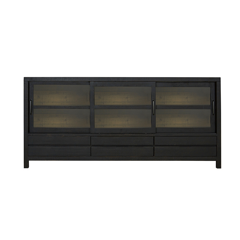 MRS WOODS Antique sliding glass door black Sideboard Modern Credenza Buffet Table Antique Restaurant Sideboard Cabinet