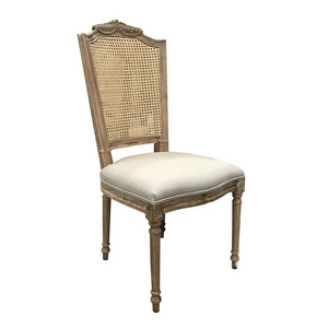 MRS WOODS French Style Rattan Back Solid Carved Oak Wood Dining Chair