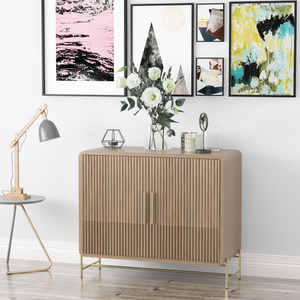 MRS WOODS Reclaimed Solid Wood Oak Modern Sideboard Cabinet Metal Leg With Doors Living Room Furniture