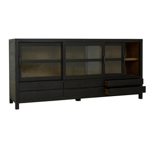 MRS WOODS Antique sliding glass door black Sideboard Modern Credenza Buffet Table Antique Restaurant Sideboard Cabinet