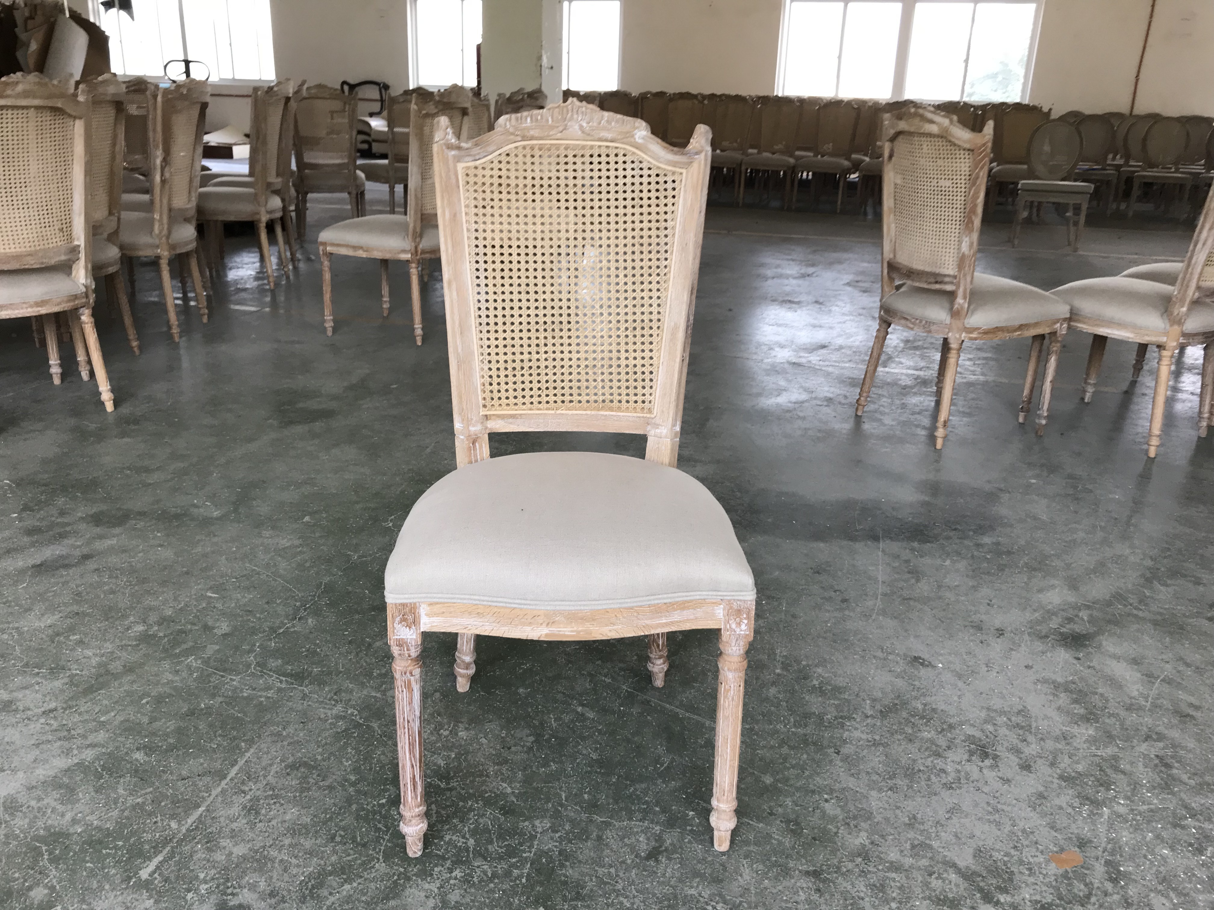 MRS WOODS French Style Rattan Back Solid Carved Oak Wood Dining Chair