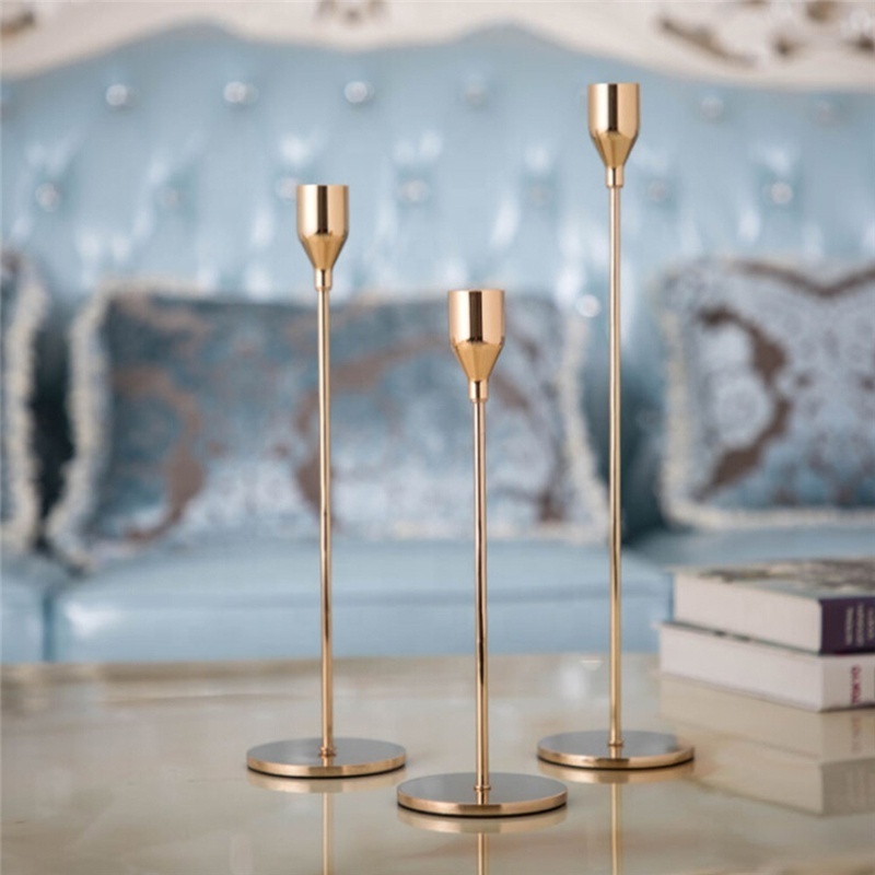 Home Wedding Decoration Metal Table Thin Candle Holder Gold