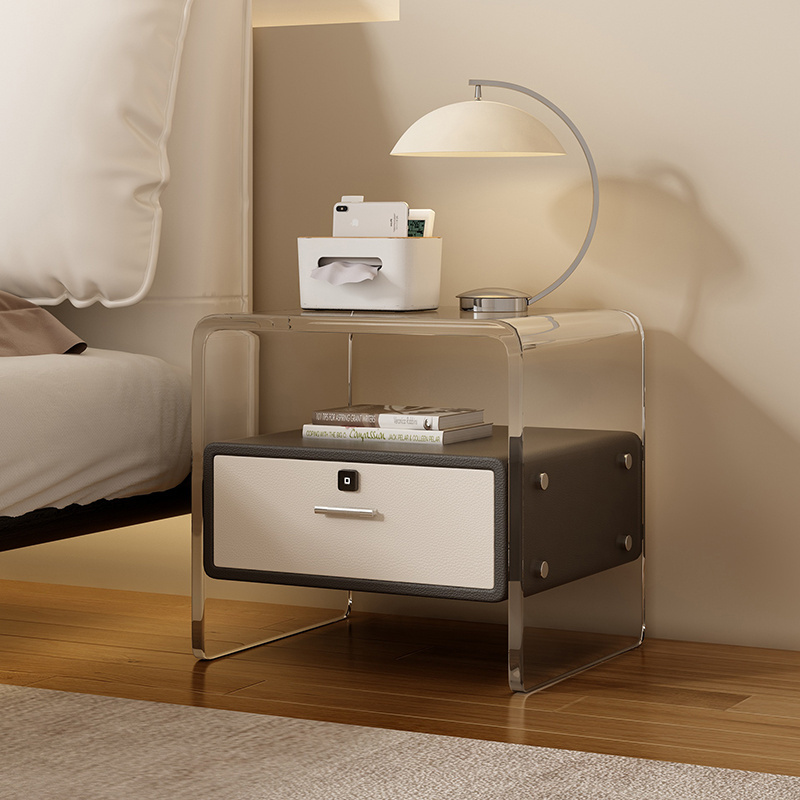 New simple modern acrylic bedside table bedroom storage floating nightstand with smart fingerprint lock