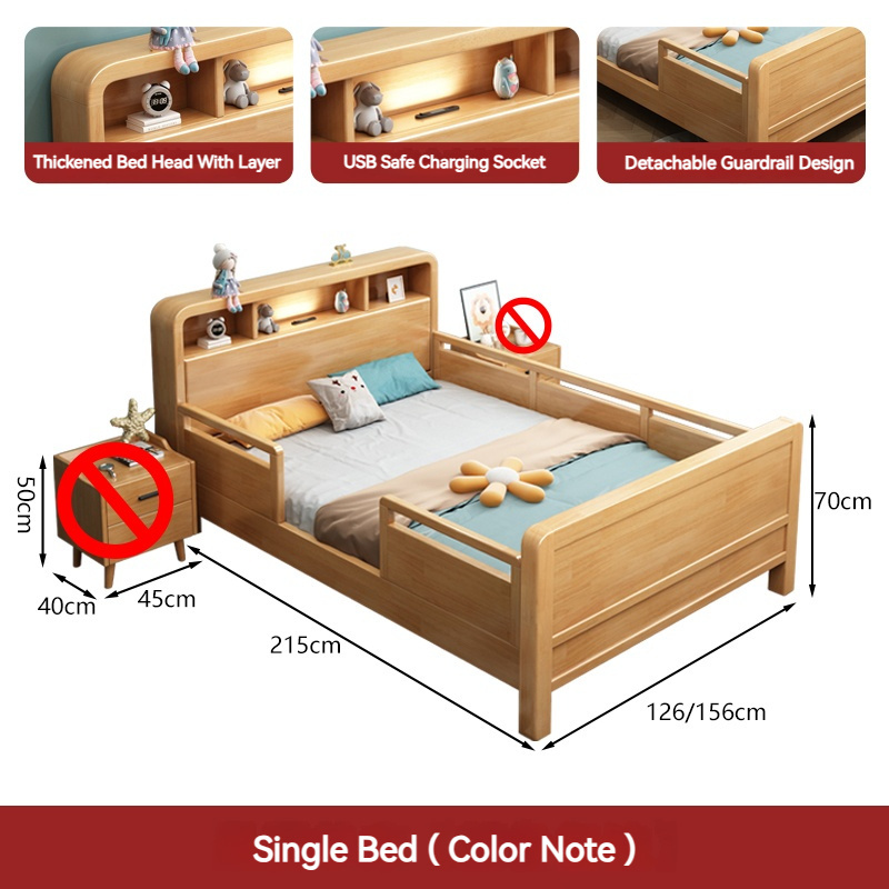 Nordic solid wood kids' beds student single bed 1.2m and 1.5m with guardrail small household modern wooden beds