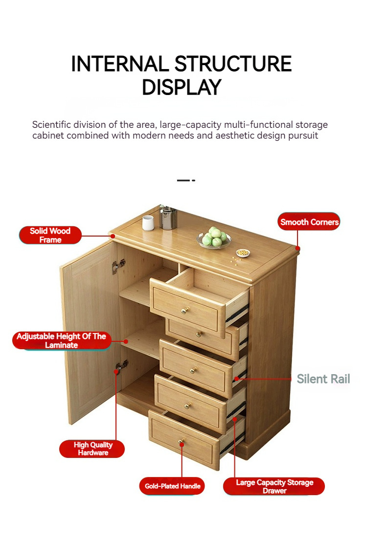 Simple Modern 4 Buckets Solid Wood Storage Cabinet for Home Bedroom Living Room Hotel Hall School Apartment Home Office Durable