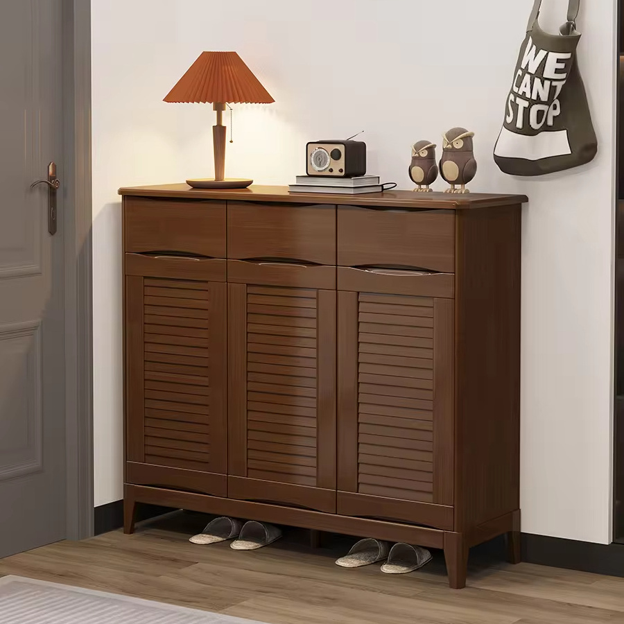 Nordic simple solid wood shoe cabinet rack home doorway  small apartment large space storage cabinet locker