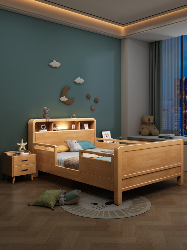 Nordic solid wood kids' beds student single bed 1.2m and 1.5m with guardrail small household modern wooden beds