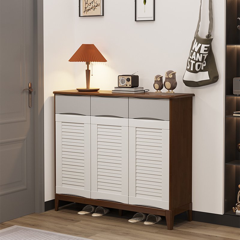 Nordic simple solid wood shoe cabinet rack home doorway  small apartment large space storage cabinet locker