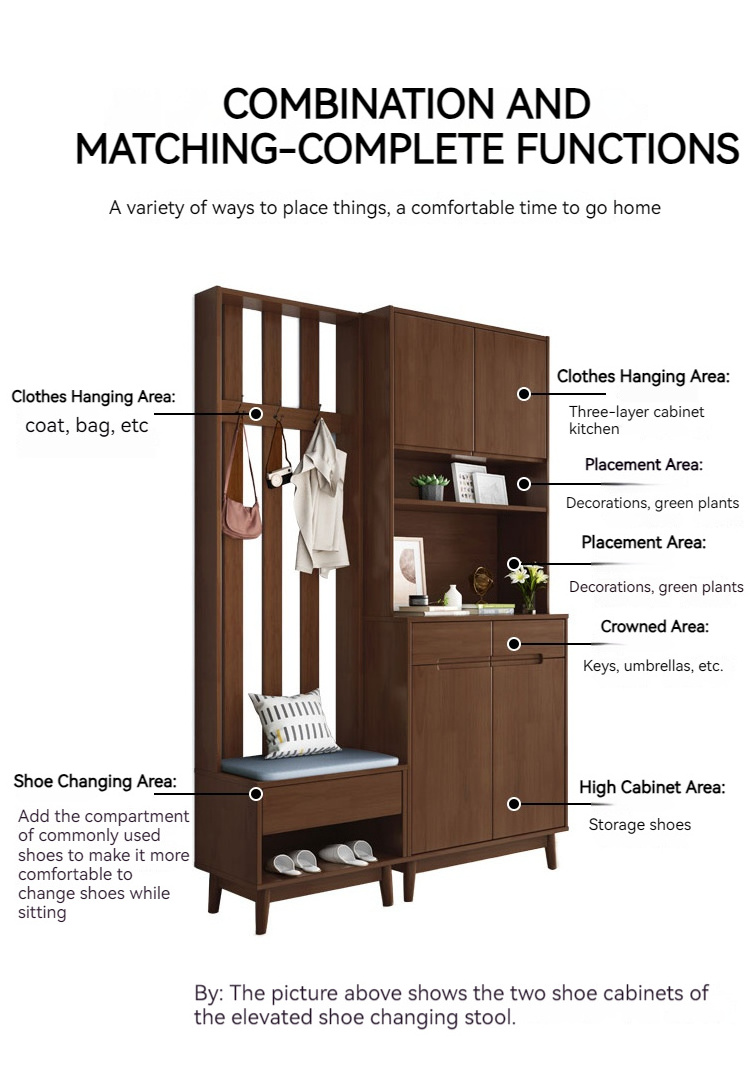 High quality entryway solid wood large shoe cabinet hanger modern simple multi-layer household door storage shoe rack