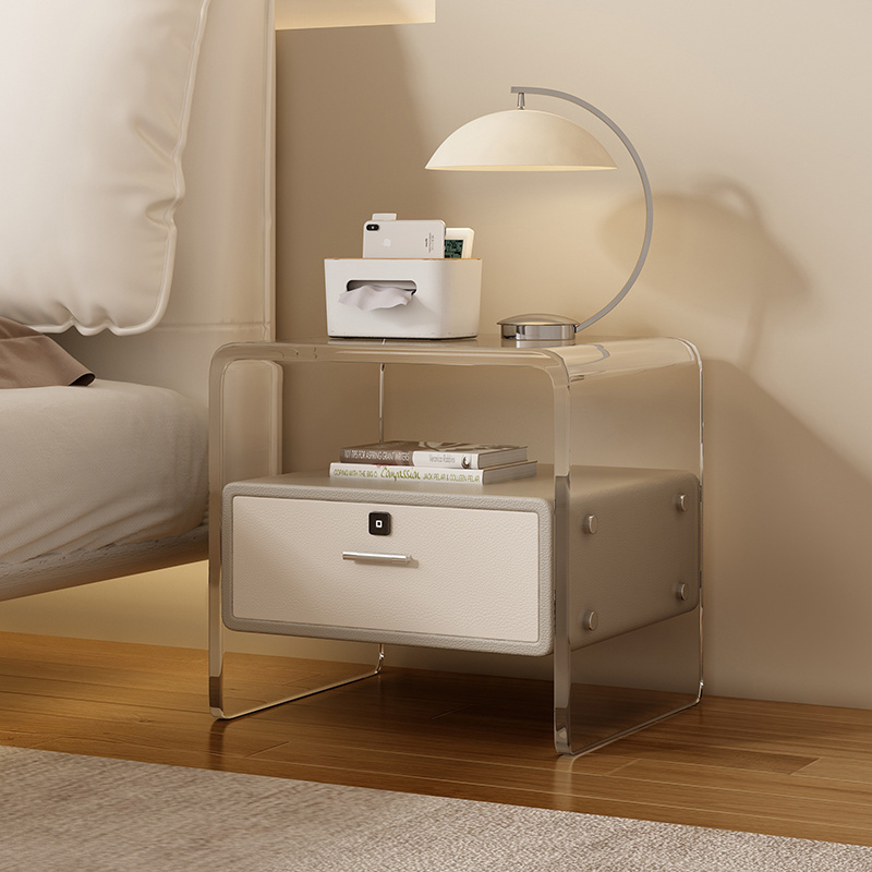 New simple modern acrylic bedside table bedroom storage floating nightstand with smart fingerprint lock