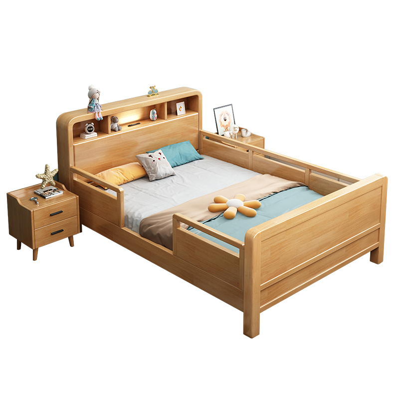 Nordic solid wood kids' beds student single bed 1.2m and 1.5m with guardrail small household modern wooden beds