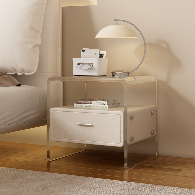 New simple modern acrylic bedside table bedroom storage floating nightstand with smart fingerprint lock