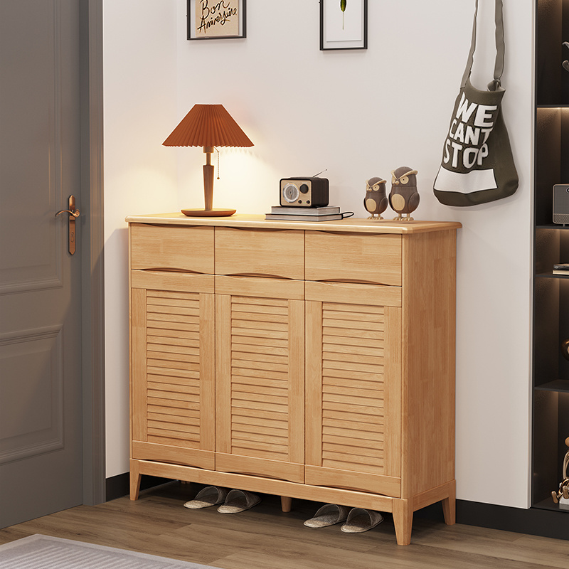 Nordic simple solid wood shoe cabinet rack home doorway  small apartment large space storage cabinet locker