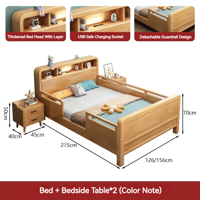 Nordic solid wood kids' beds student single bed 1.2m and 1.5m with guardrail small household modern wooden beds