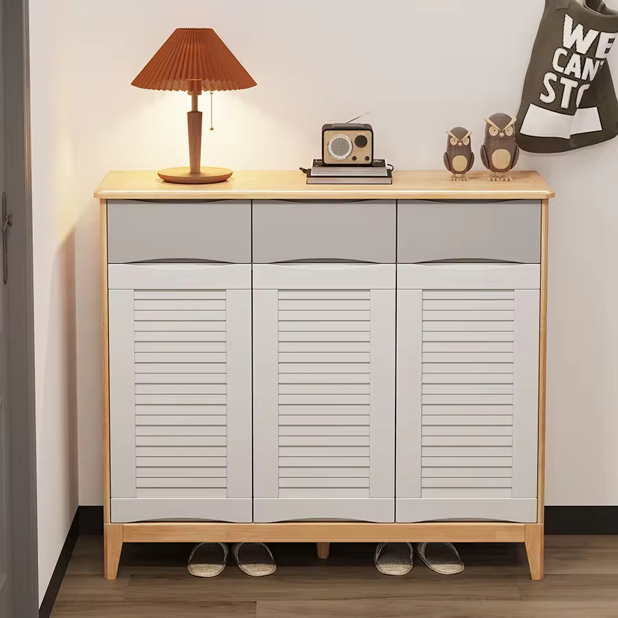 Nordic simple solid wood shoe cabinet rack home doorway  small apartment large space storage cabinet locker