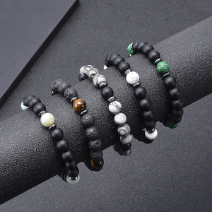 New 8mm natural stone volcanic stone bracelet black lava frosted stone hand string men's and women's hand accessories wholesale