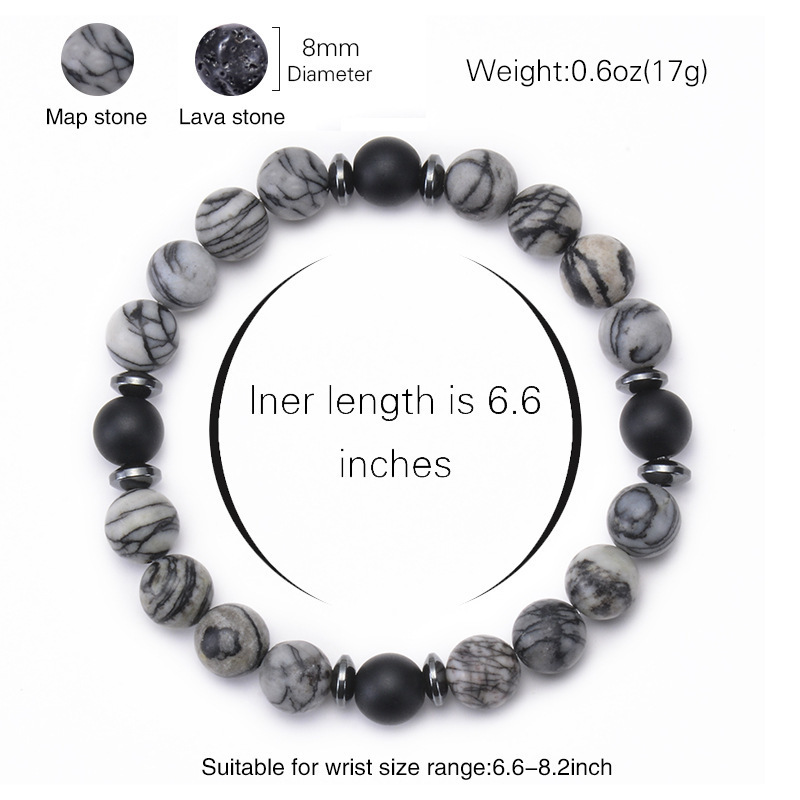 New 8mm natural stone volcanic stone bracelet black lava frosted stone hand string men's and women's hand accessories wholesale