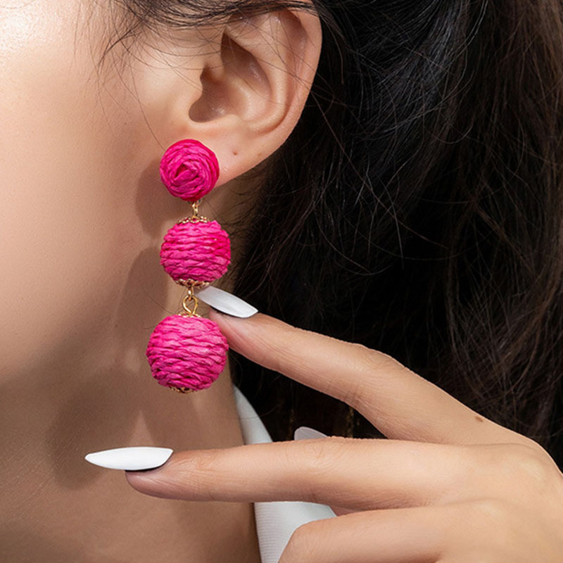 70 Style Handmade Rattan Earrings Wooden Straw Braid Natural Rattan Knit Straw Earrings For Women