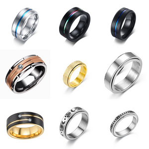 Men Blue Groove Beveled Edge Tungsten Carbide Ring Black Men Wedding Band Dragon Blue Carbon Fibre Spinner Anxiety Fidget Rings