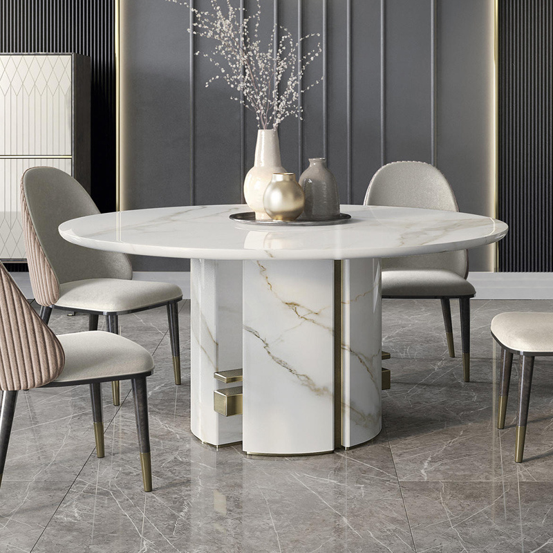 Modern and stylish dining room with luxurious black marble hotel round dining table set 4 6 8 seater  dining chairs