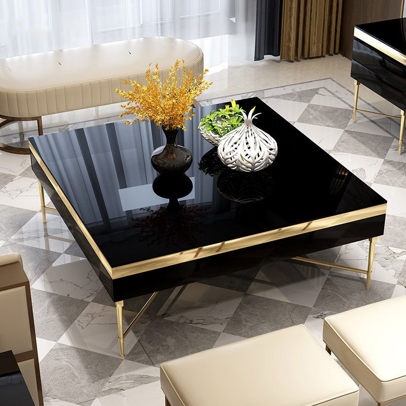 Luxury Modern Italian design black glass stainless steel high-end metal coffee table living room furniture gold coffee table