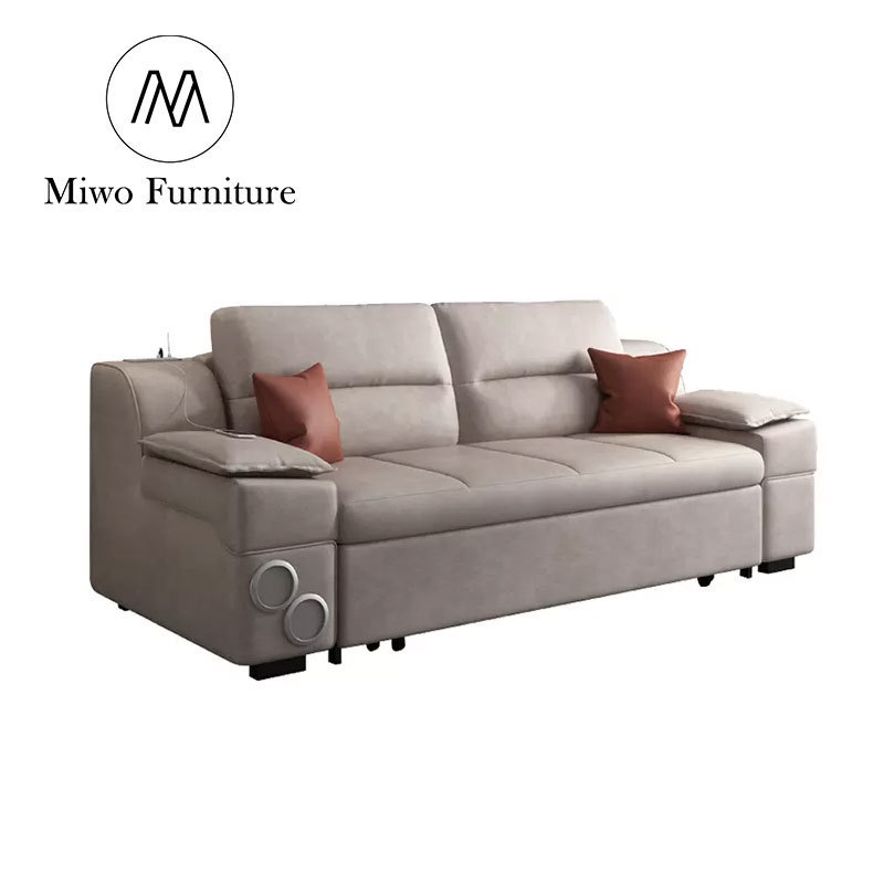 modern Folding retractable fabrics  sofa bed dual-use living room multi-function with Bluetooth audio storage smart sofa