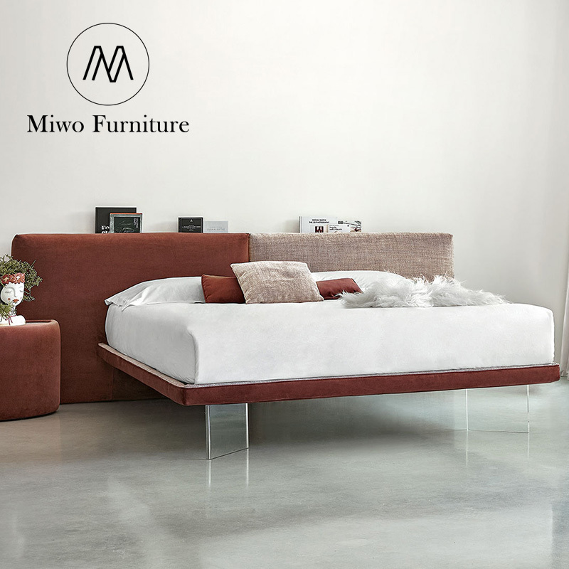 IModern beds soft princess bed furniture high headboard upholstered acrylic buckle suspension king queen Size bed sheet frame