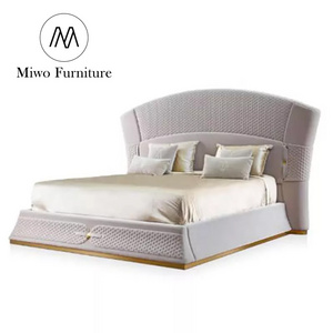 New fashion italian brand bedroom furniture latest double bed king size design modern household luxury leather bed for villa