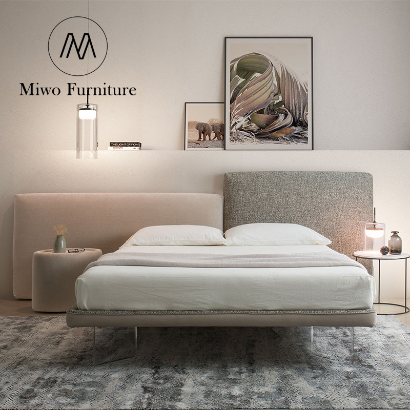 IModern beds soft princess bed furniture high headboard upholstered acrylic buckle suspension king queen Size bed sheet frame