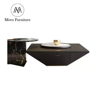 White And Black Italian Luxury Style Living Room Furniture TV Stand And Marble Stone Coffee Table