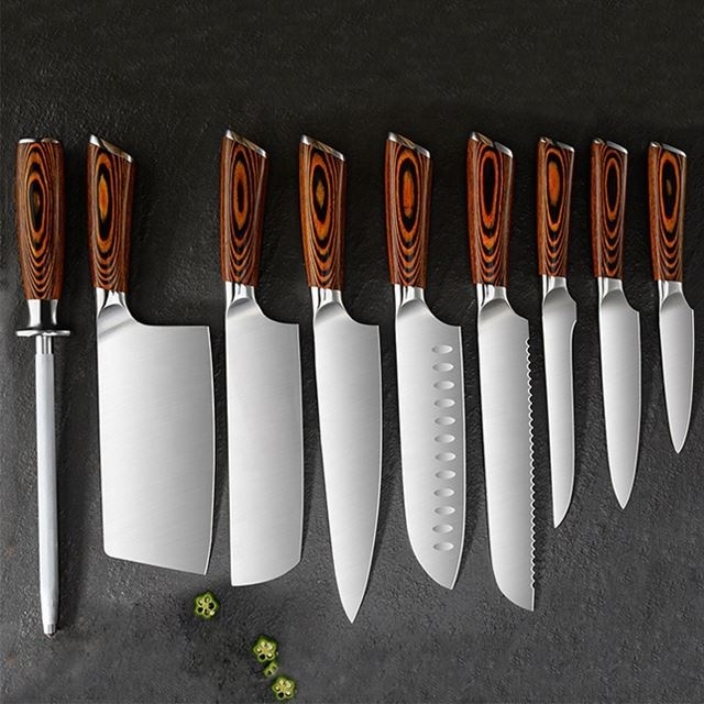 9PCS Kitchen Chef Knives Set Slicing Santoku Tool  7CR17 440C High Carbon Stainless Steel 8 Inch high carbon sharpening steel