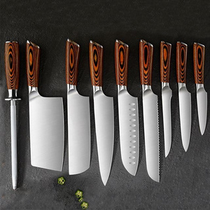 9PCS Kitchen Chef Knives Set Slicing Santoku Tool  7CR17 440C High Carbon Stainless Steel 8 Inch high carbon sharpening steel