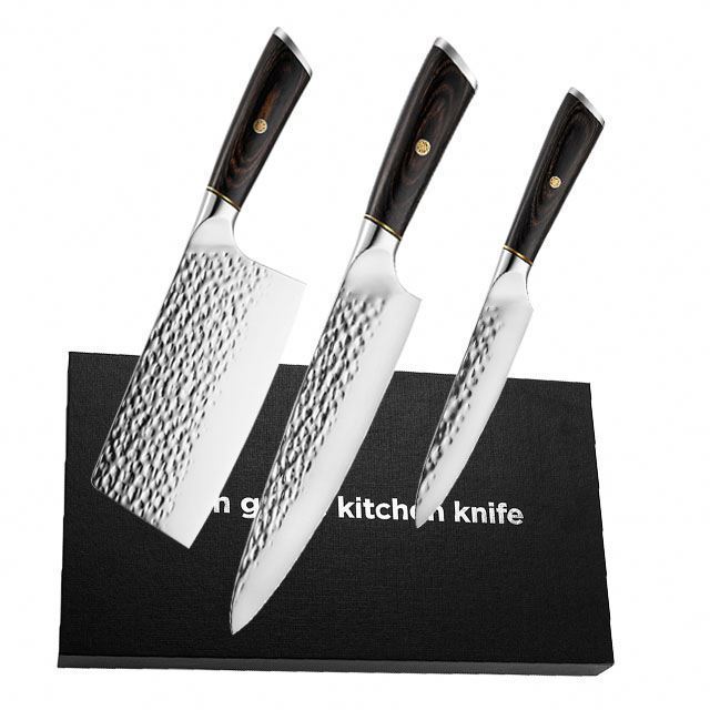 Handmade forge 3 pieces  high quality kitchen knife set with polish on blade and Pakkawood handle gift knife