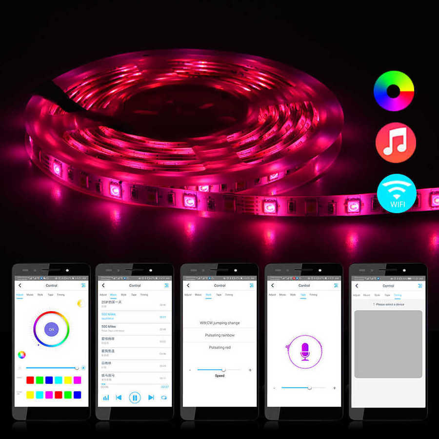 Ip65 Waterproof Wifi control 5M 300Leds 5050 Smd Rgb Flexible Led Strip Light