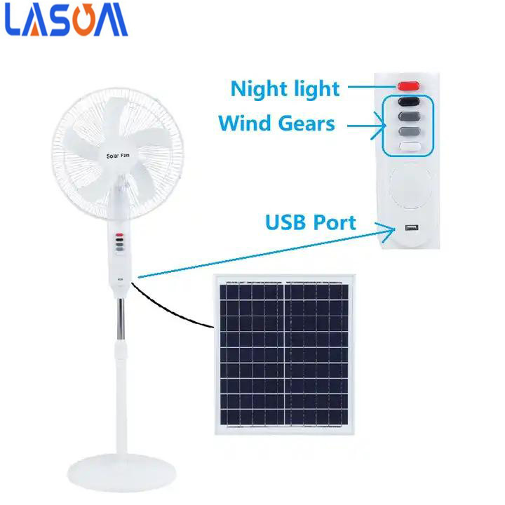 Hot Sale Cooling rechargeable solar fan solar stand fan solar table fan with bulb smart control Outdoor Portable Solar Panel