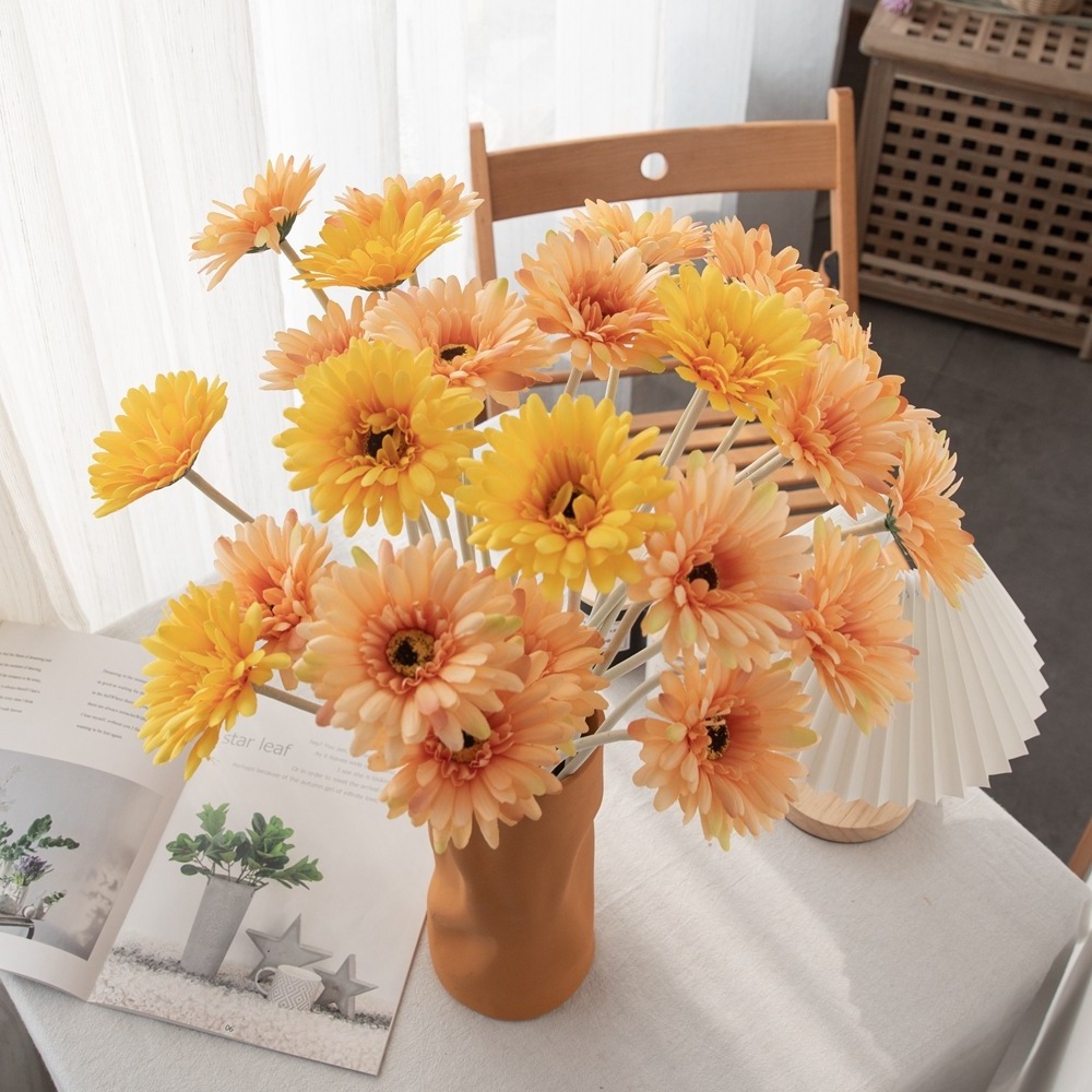 Wholesale Cheap Autumn Decoration Single Branch Silk Gerbera Daisy Artificial Flowers for Home Decor