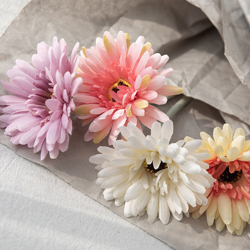 Wholesale Cheap Autumn Decoration Single Branch Silk Gerbera Daisy Artificial Flowers for Home Decor