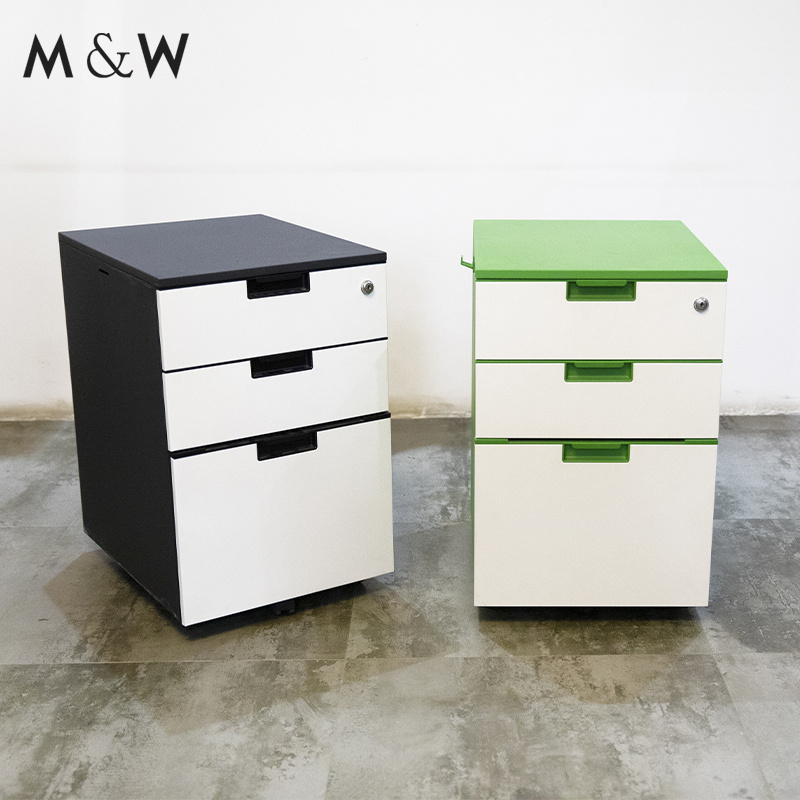 M&W 3 Drawer Mobile Pedestal Light Gray Home Office File Cabinet with Drawers Mobile Pedestal Cabinet Drawer Organizer