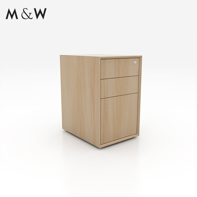 Office Equipment round edge steel 3 drawer mobile pedestal file wheels credenza wood storage cabinet