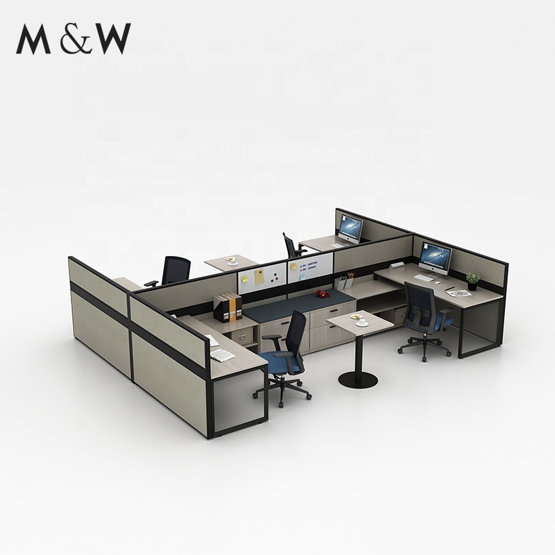 Fashion Partition System Desk Design Modular U Shaped 4 Person Workstation Office Furniture