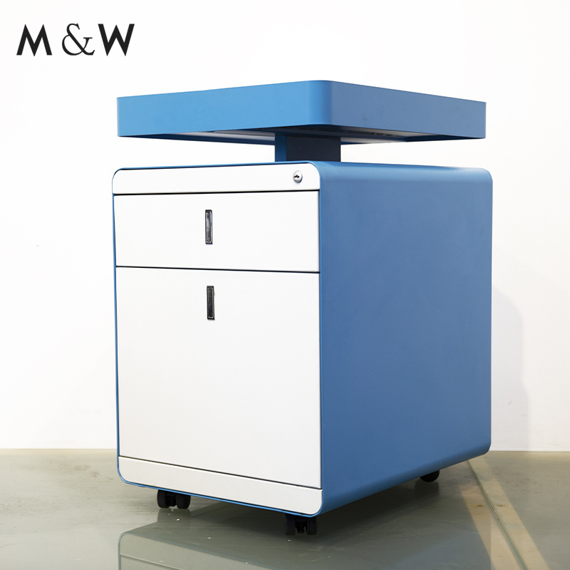 M&W Wholesale 2 Drawer File Cabinet A4 File steel metal Cabinet moving storage with Lock Mobile Pedestal 2 Drawer Mobile Cabinet