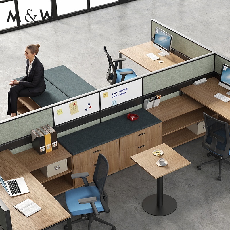 Fashion Partition System Desk Design Modular U Shaped 4 Person Workstation Office Furniture