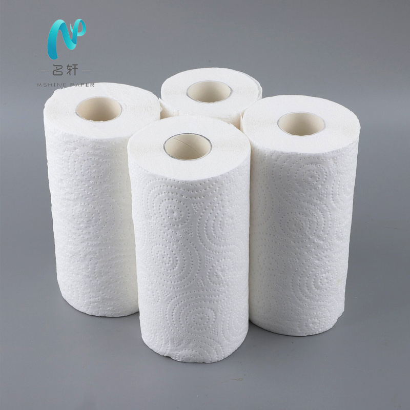 Hangzhou Mingxuan hot sale Eco-friendly Disposable Wood Pulp roll tissue 2 Ply Paper Towel Highly Absorbent Kitchen paper