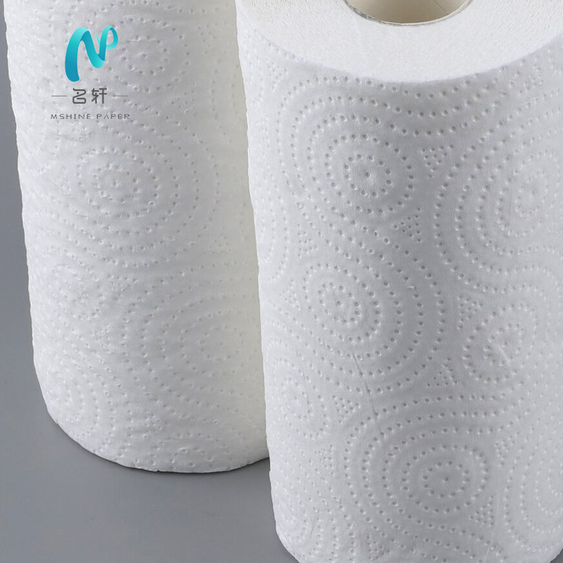 Hangzhou Mingxuan hot sale Eco-friendly Disposable Wood Pulp roll tissue 2 Ply Paper Towel Highly Absorbent Kitchen paper