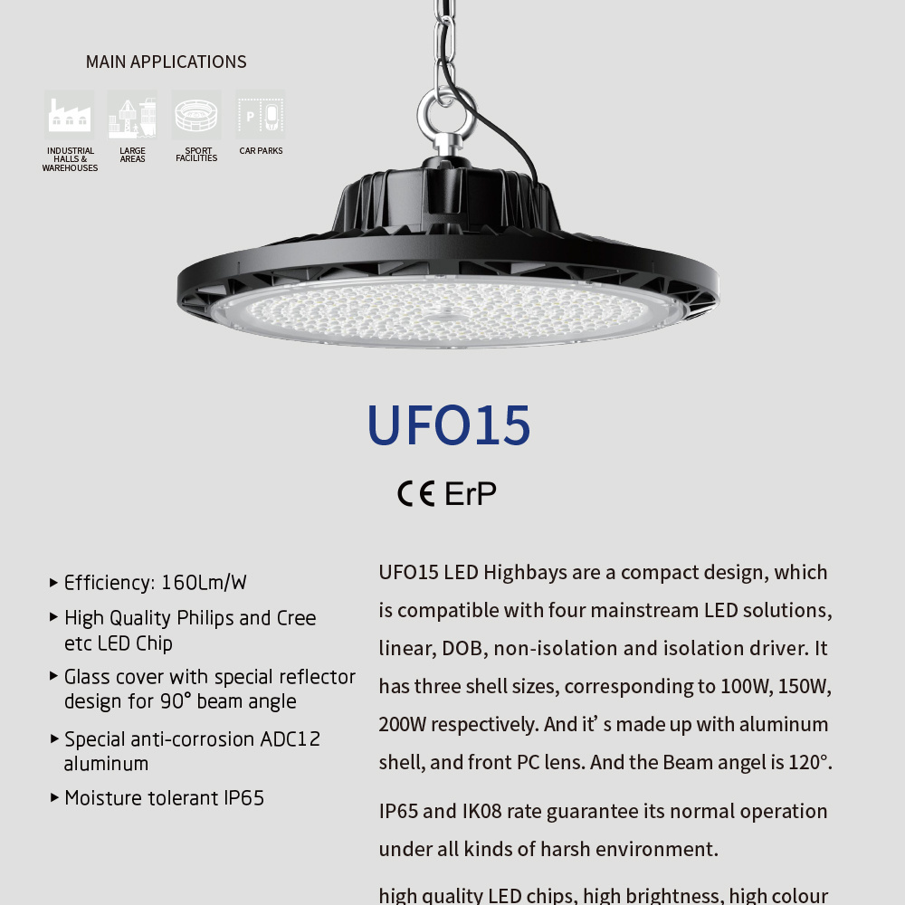 Industrial lighting UFO high bay low bay 100w 150w 200w dimmable LED High Bay Light